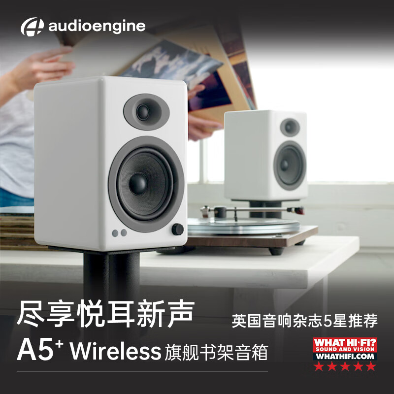 声擎（Audioengine）A5+ Wireless 高级书架式蓝牙音箱 北极白