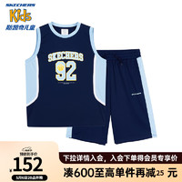 Skechers斯凯奇男童运动篮球套装夏季儿童背心短裤两件套P224B096 中世纪蓝/007D 170cm