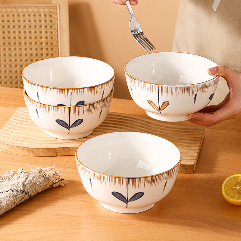 贺川屋陶瓷碗日式釉下彩6英寸面碗家用饭碗套装 4只装 兰亭序 6英寸面碗4只【兰亭序】