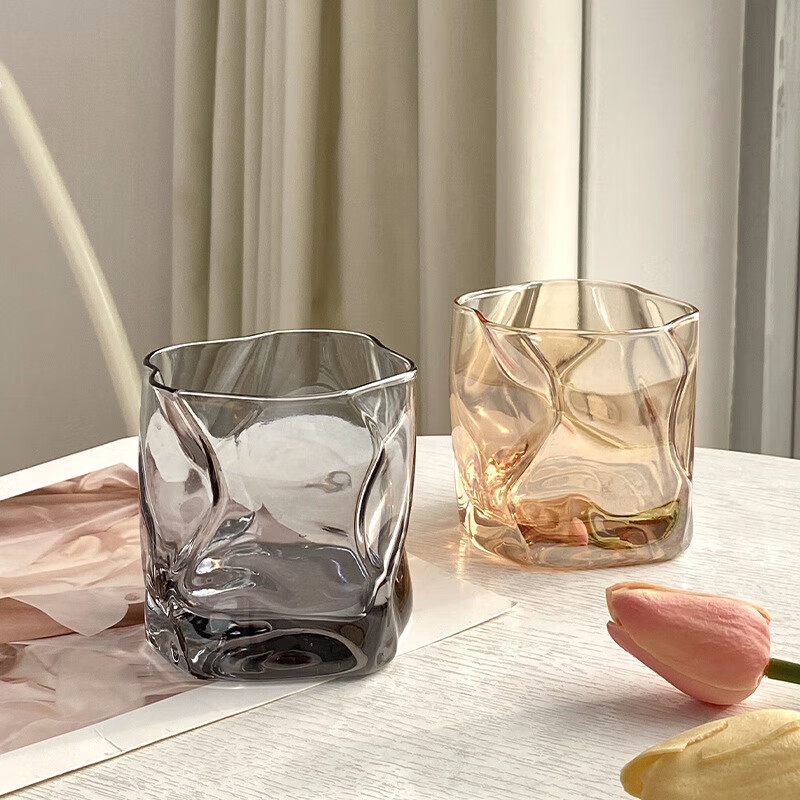 笛芳日式扭扭杯玻璃杯威士忌描金扭曲杯复古异形玻璃杯咖啡折纸 220ml 扭扭杯1个 颜色