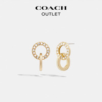 COACH 蔻馳 女士連鎖式開口圓環珍珠夾圈耳釘 CO231_VP4 金色/珍珠白色
