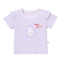 贝贝怡T恤女童短袖2024夏季薄款甜美可爱圆领上衣ZB2DS023 紫色 130