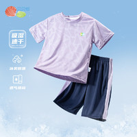 贝贝怡儿童短袖套装速干夏季宝宝夏装T恤衣服女童短裤潮 紫色 120cm