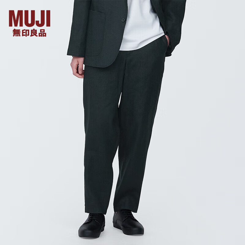 无印良品（MUJI）男式 麻 锥形裤 男士长裤子夏季款 休闲裤 AE0XUA4S 黑色 L (175/88A)