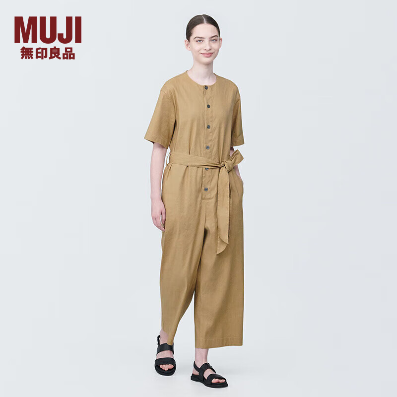 无印良品（MUJI）女式  麻混 弹力 连体裤 裤子女款  BC2J9C4S 米色 S (155/80A)