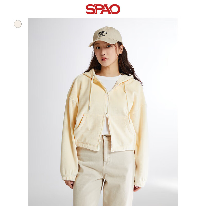 SPAO韩国同款2024年春季女士休闲时尚连帽开衫卫衣SPMZE11G30 乳白色 S