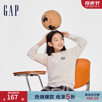 Gap女童2024春季logo学院风水手领毛圈长袖卫衣上衣890212 白色 140cm (M)亚洲尺码