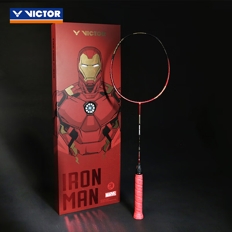 VICTOR威克多 羽毛球拍单拍 漫威钢铁侠IRON MAN METALLIC GB球拍礼盒 钢铁侠 D-4U（钢铁红） 空拍礼盒