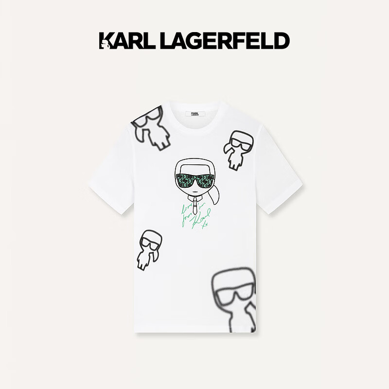 Karl Lagerfeld卡尔拉格斐轻奢老佛爷男装 24夏款KLlogo钉珠印花休闲短袖T恤 本白 52