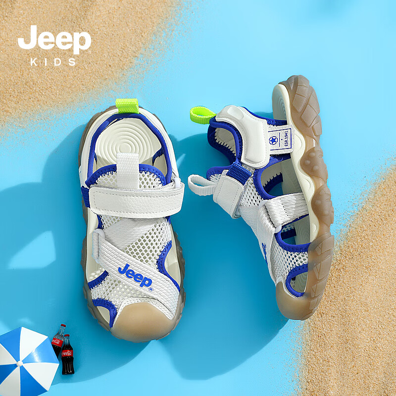 JEEP吉普童鞋夏季儿童包头凉鞋运动中大童男童沙滩鞋 米蓝34