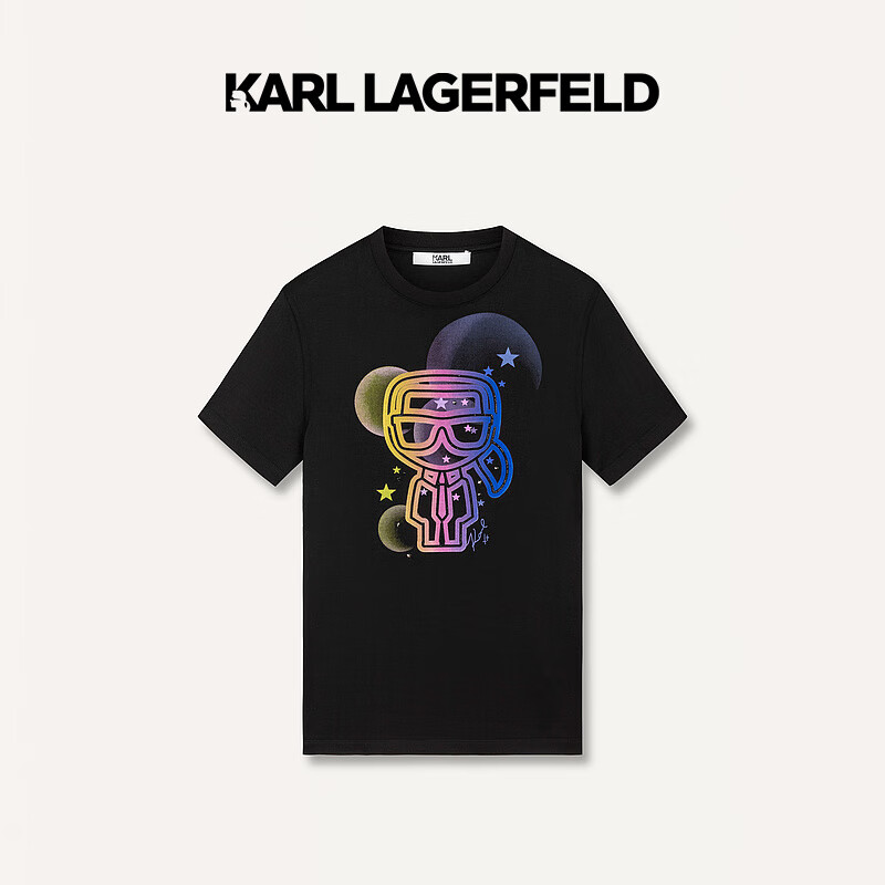 Karl Lagerfeld卡尔拉格斐轻奢老佛爷男装 2024夏款KARL潮流印花钉珠短袖T恤 黑色 46