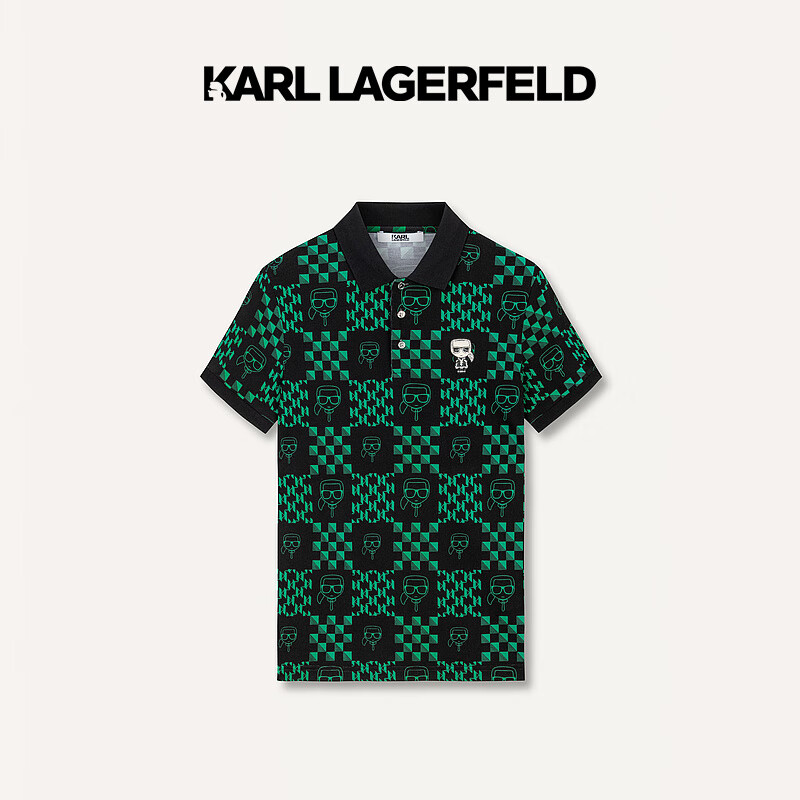 Karl Lagerfeld卡尔拉格斐轻奢老佛爷男装 24夏款KL钉珠休闲短袖Polo衫 黑色 50