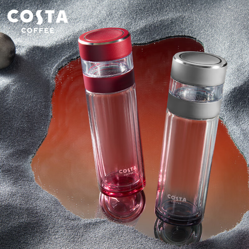 咖世家咖啡 COSTA玻璃杯钛杯商务男女泡茶渐变便携水杯茶水分离杯-薄雾月夜灰
