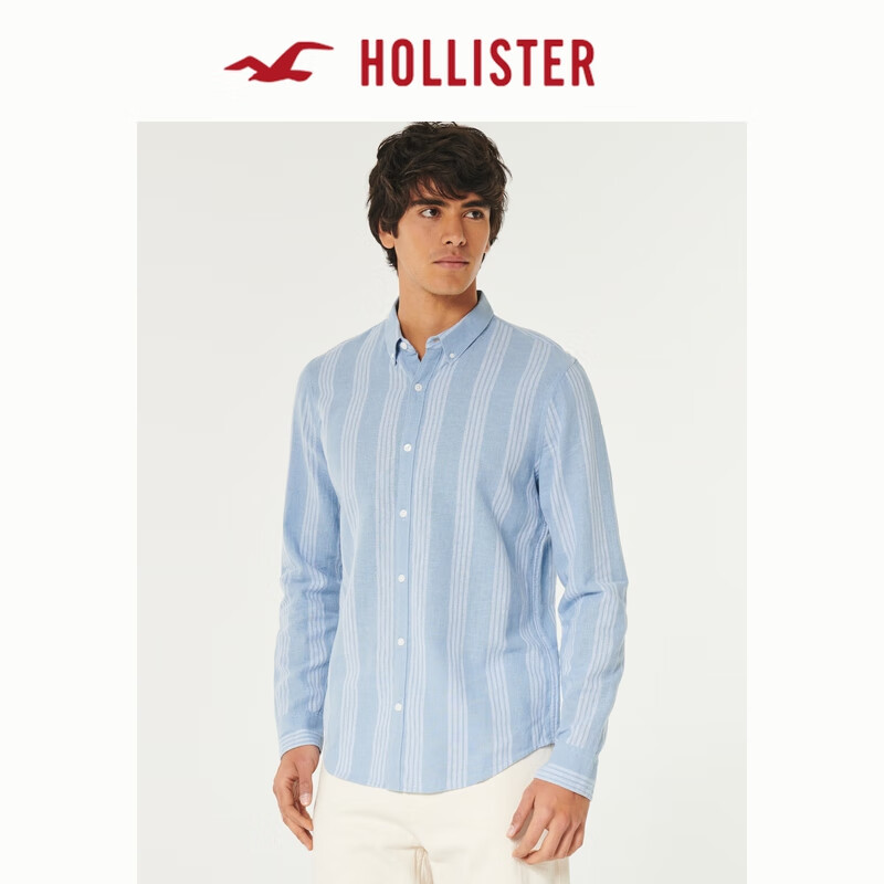 HOLLISTER 24春夏美式长袖亚麻混纺衬衫 男 KI325-4002 蓝色条纹 XS (170/84A)