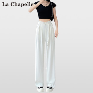 La Chapelle 新款新中式休闲裤女2024夏季新款白色盘扣设计感时尚长裤