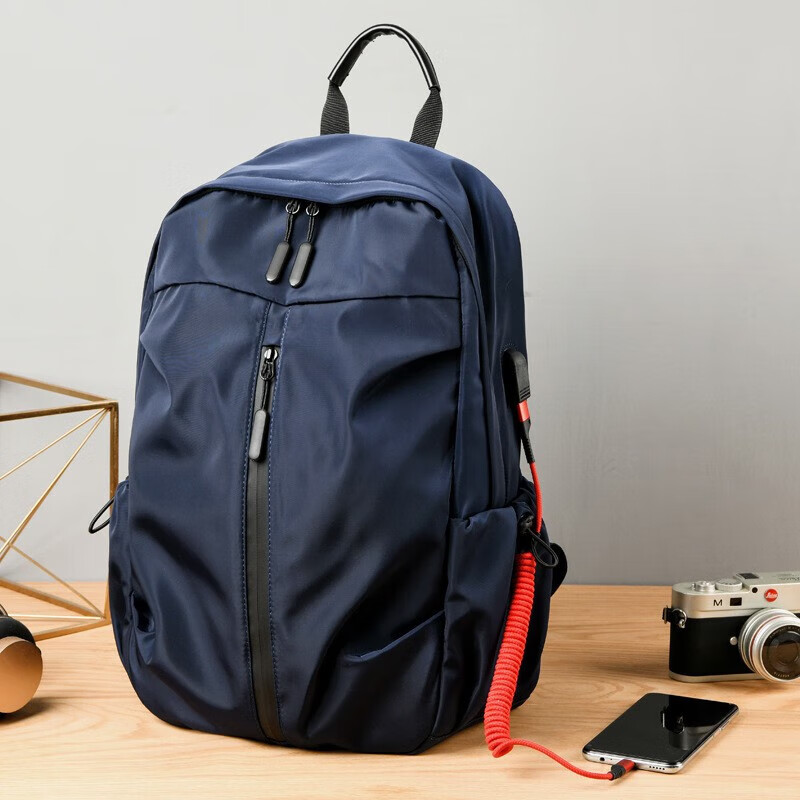 墨缇双肩包大容量旅行登山包男女士电脑背包书包 蓝色