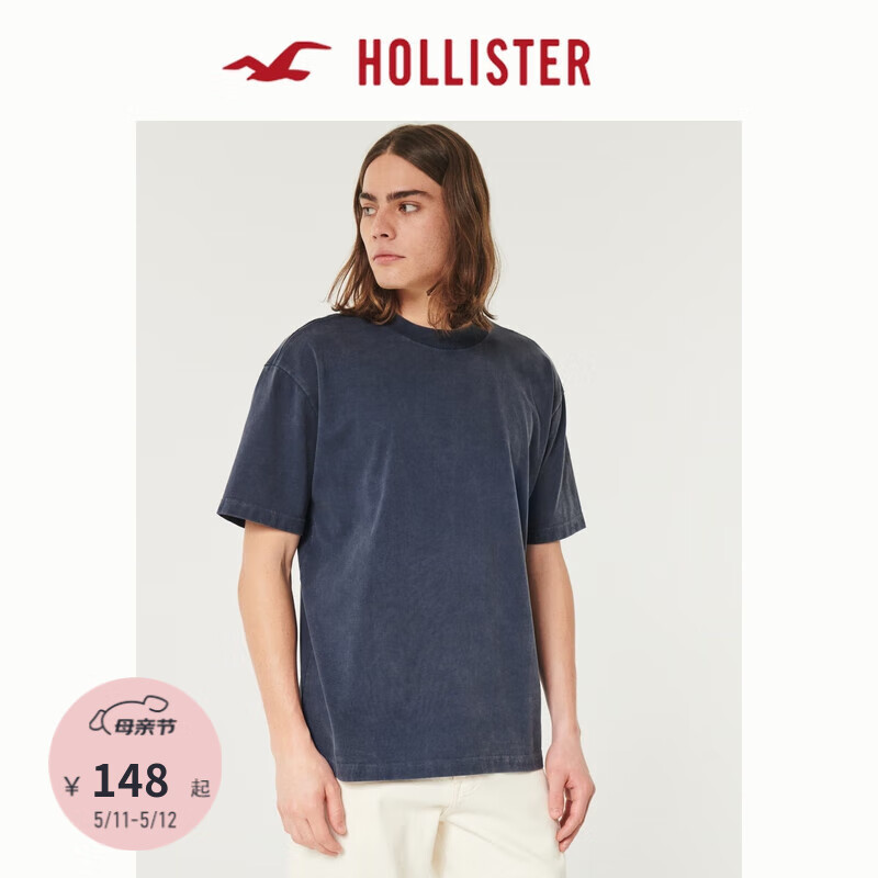 HOLLISTER24夏季美式宽松短款圆领短袖T恤男女KI324-4119 海军蓝水洗 S (175/92A)