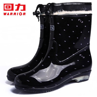 WARRIOR 回力 雨鞋女士款保暖时尚雨水鞋靴防水不易滑加绒加棉HL523粉点黑40码