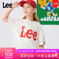 Lee儿童圆领短袖T恤2024夏季男女童纯棉印花舒适宽松上衣童装 白色 110cm