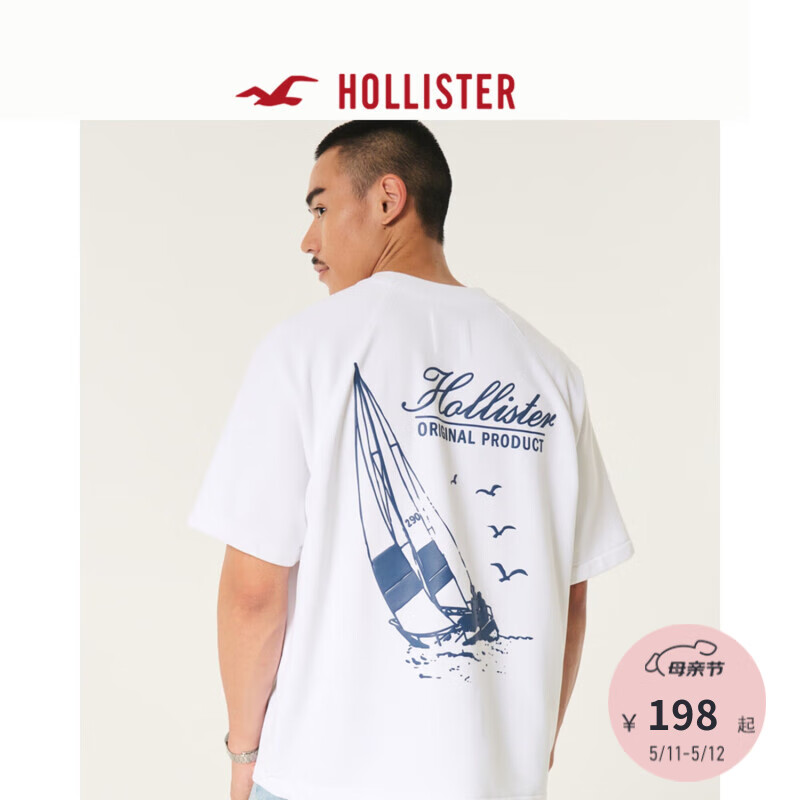 HOLLISTER24夏美式印花宽松短袖T恤男女装KI322-4087 白色 XS(170/84A)