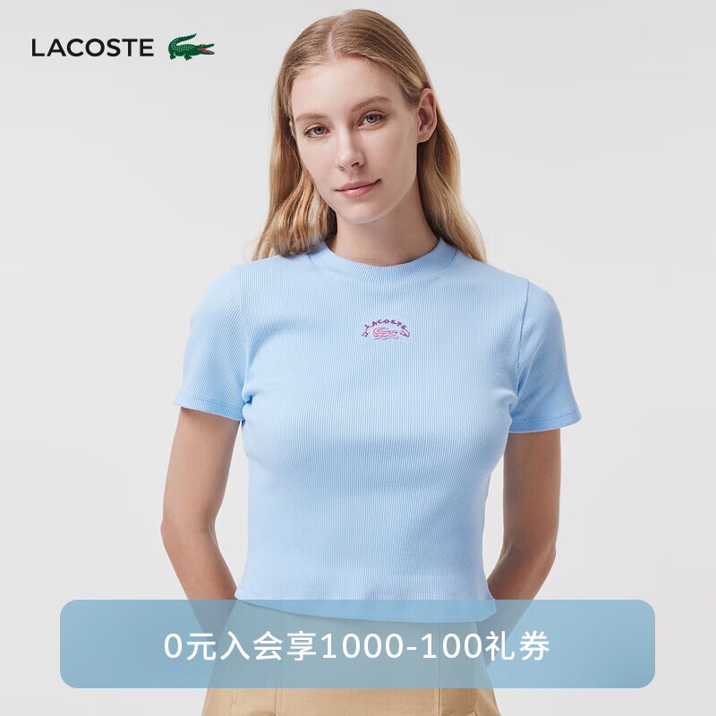 LACOSTE法国鳄鱼夏日系列女装24年夏季女士T恤圆领短袖T恤|TF8172 HBP/天蓝色 32 /150