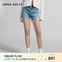MISS SIXTY2024夏季新款牛仔短裤女高腰显瘦个性磨破拉须设计浅色