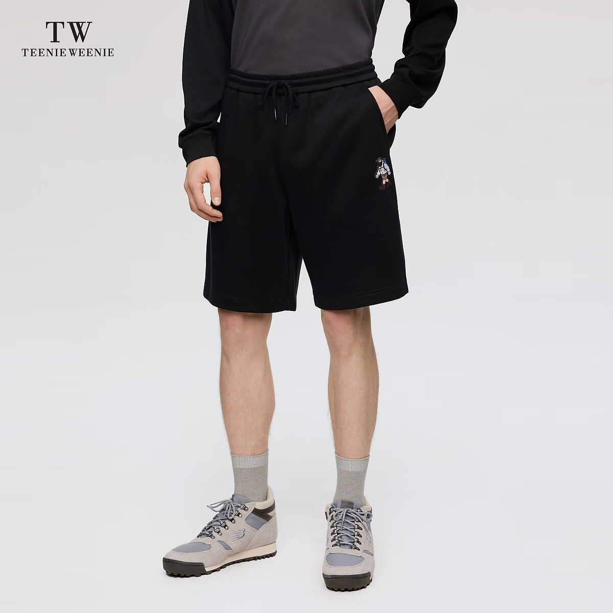 Teenie Weenie Men小熊男装休闲裤男2024夏季运动五分裤阔脚裤短裤 黑色 170/M