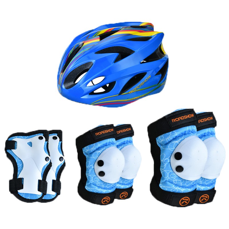 乐秀儿童护具头盔自行车滑板溜冰鞋轮滑护具套装男女孩儿童可调节透气 3D套装蓝色M码（40-70斤）