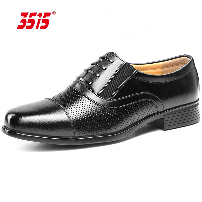 3515三接头镂空凉皮鞋男士夏季套脚商务正装皮鞋舒适透气德比鞋 黑色 42