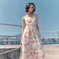 eifini 伊芙丽 设计感抽褶度假风气质长款碎花吊带连衣裙24夏装新款