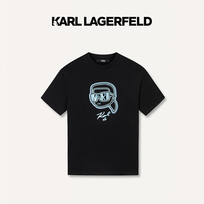 Karl Lagerfeld卡尔拉格斐轻奢老佛爷男装 2024夏KARL印花短袖T恤老241N1755 黑色 46