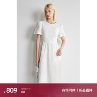 欧时力 泡泡袖肌理感连衣裙24春新法式桔梗裙中长款 白色 M