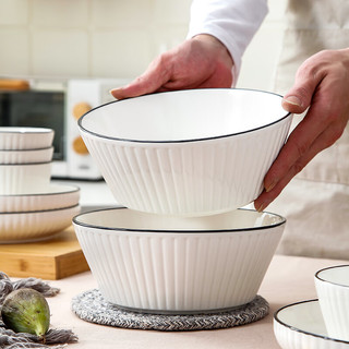 YUHANGCIYE 裕行 碗具套装釉下彩日式大碗拉面碗大号汤碗泡面碗8英寸汤碗竖纹2只装