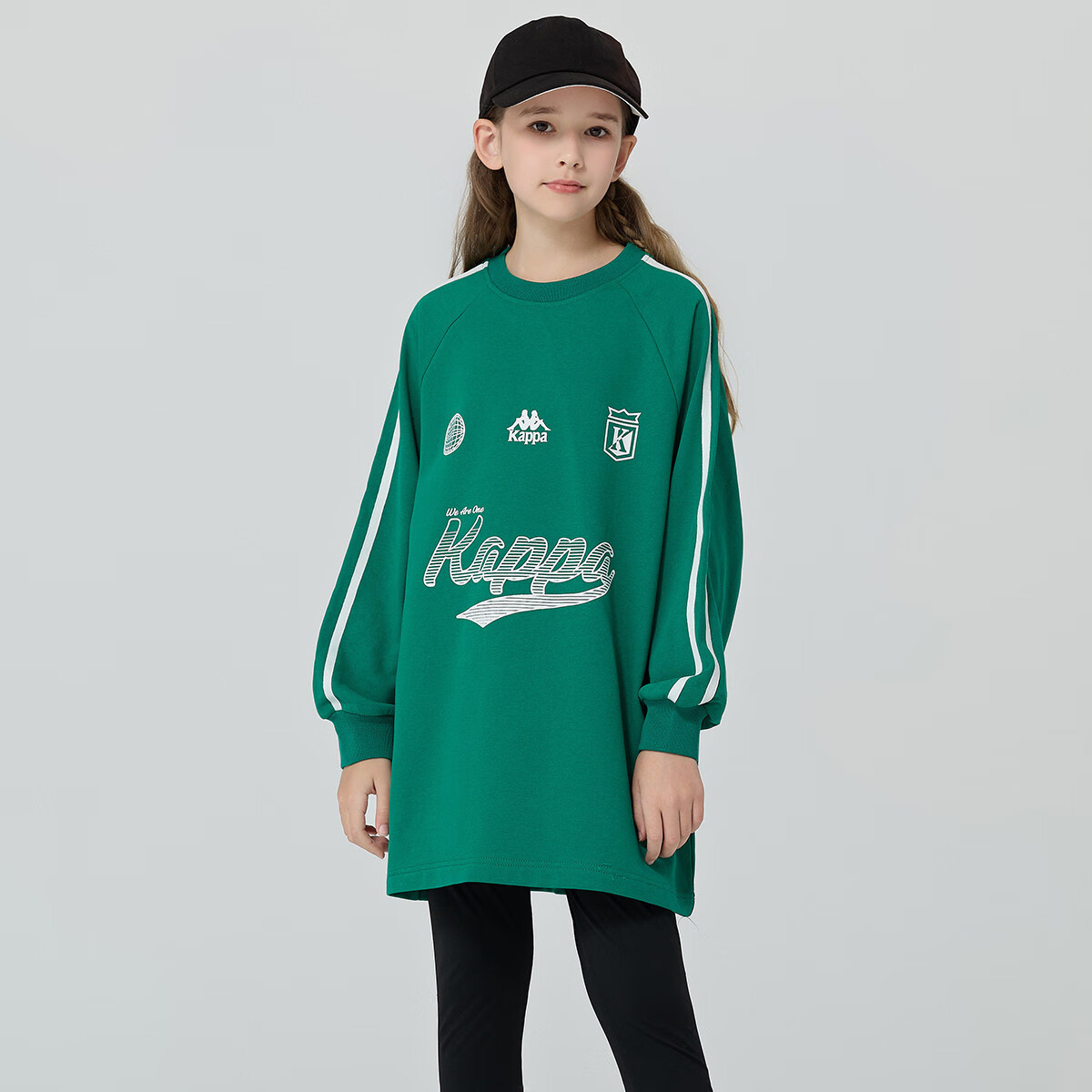 Kappa Kids卡帕童装中大童春季卫衣裙女款时尚舒适百搭长袖上衣 墨绿色 160