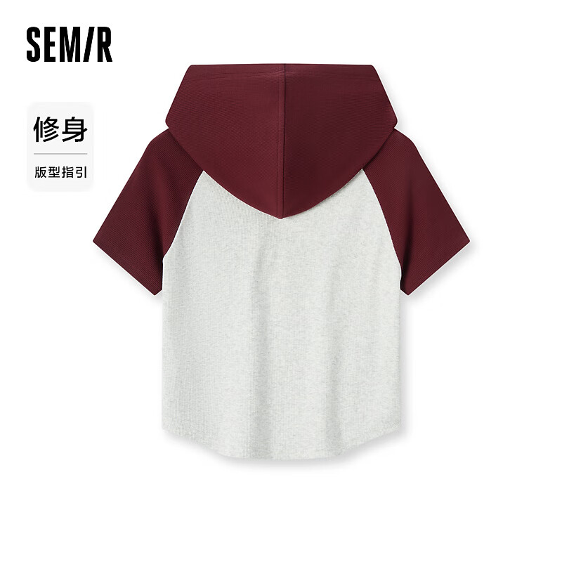 森马（Semir）[商场同款]短袖T恤女短款连帽插肩袖2024夏新款修身上衣复古