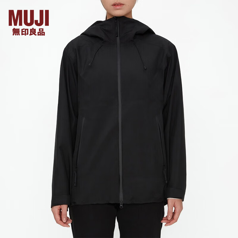 MUJI 無印良品 无印良品（MUJI） Walker 女式 使用不易沾水布带 防水风帽夹克 BDF91C1A 短款外套 黑色 S