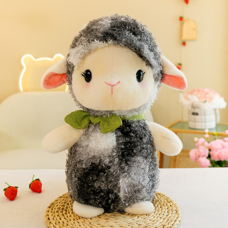 吉娅乔（Ghiaccio）可爱羊卷卷公仔毛绒玩具女孩床上玩偶娃娃抱枕 灰色 35CM