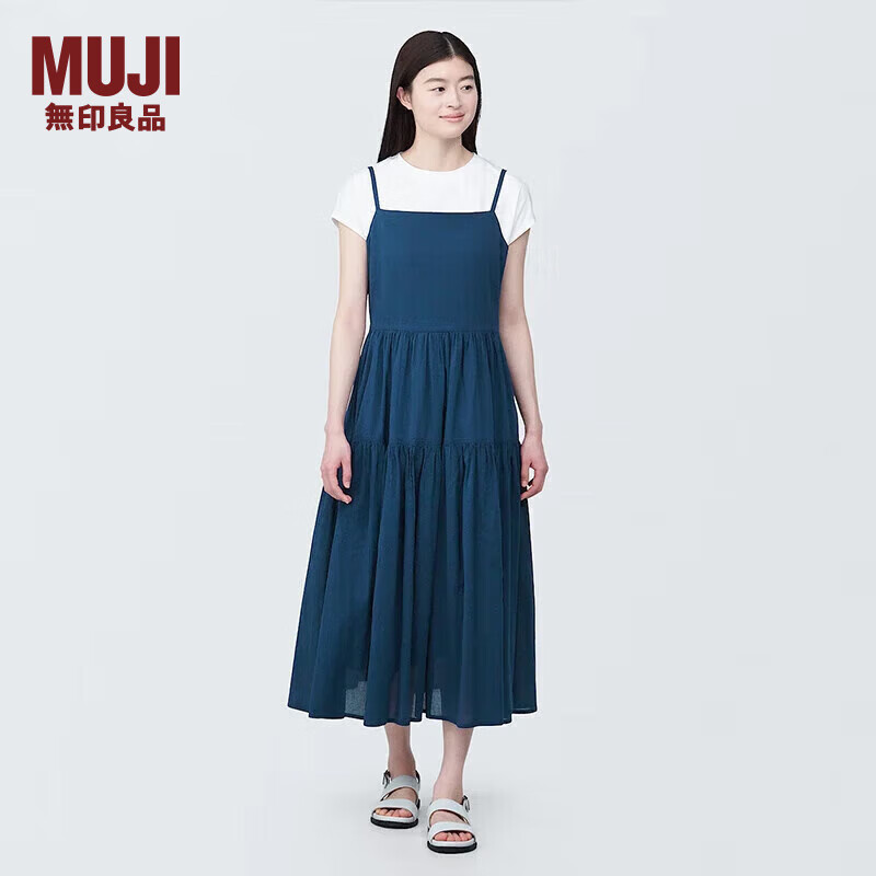 无印良品（MUJI） 女式 强捻 吊带连衣裙 女装裙子夏季纯棉全棉 BC2IKC4S 藏青色 S 155/80A