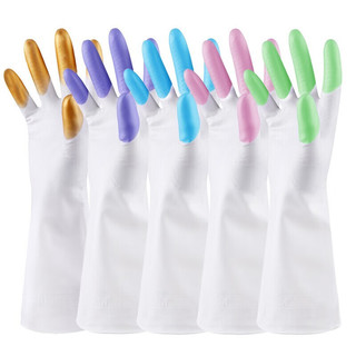 Jepoo 指尖加强洗碗手套防水薄款厨房耐用洗衣胶皮清洁家务家用手套 10双中码