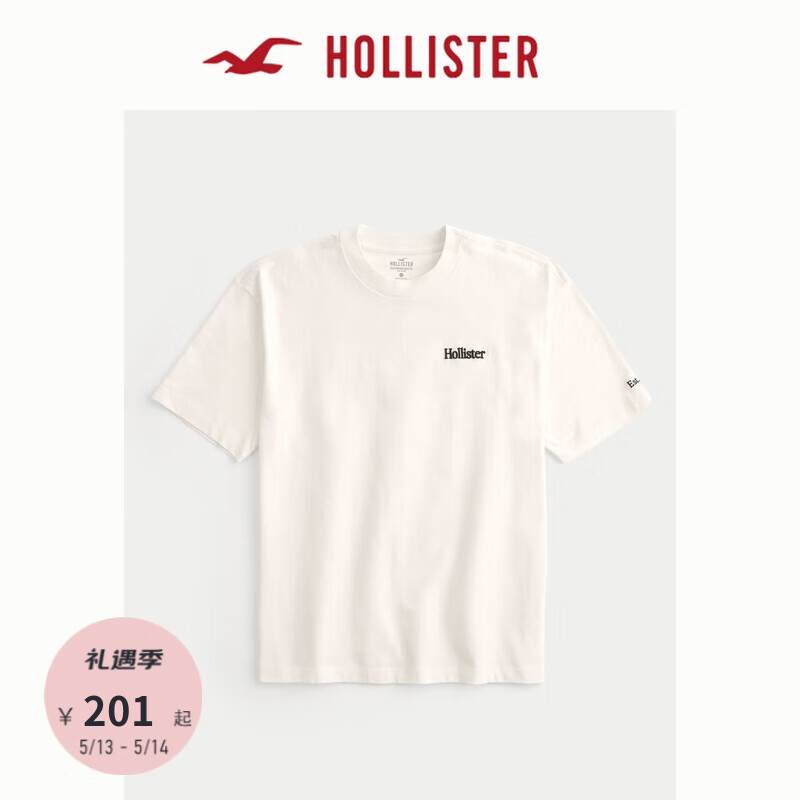 HOLLISTER24夏季美式宽松短款短袖图案T恤男女KI323-4026 乳白色 S(175/92A)