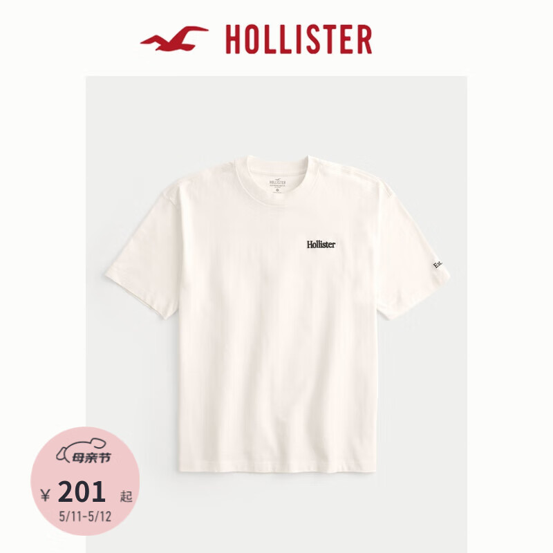 HOLLISTER24夏季美式宽松短款短袖图案T恤男女KI323-4026 乳白色 XS(170/84A)