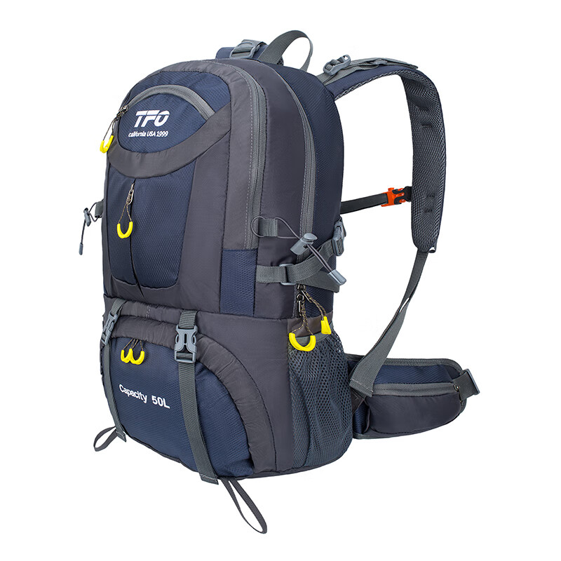 TFO户外背包 大容量轻便耐磨透气电脑仓登山包旅游双肩包50L 深蓝 均码