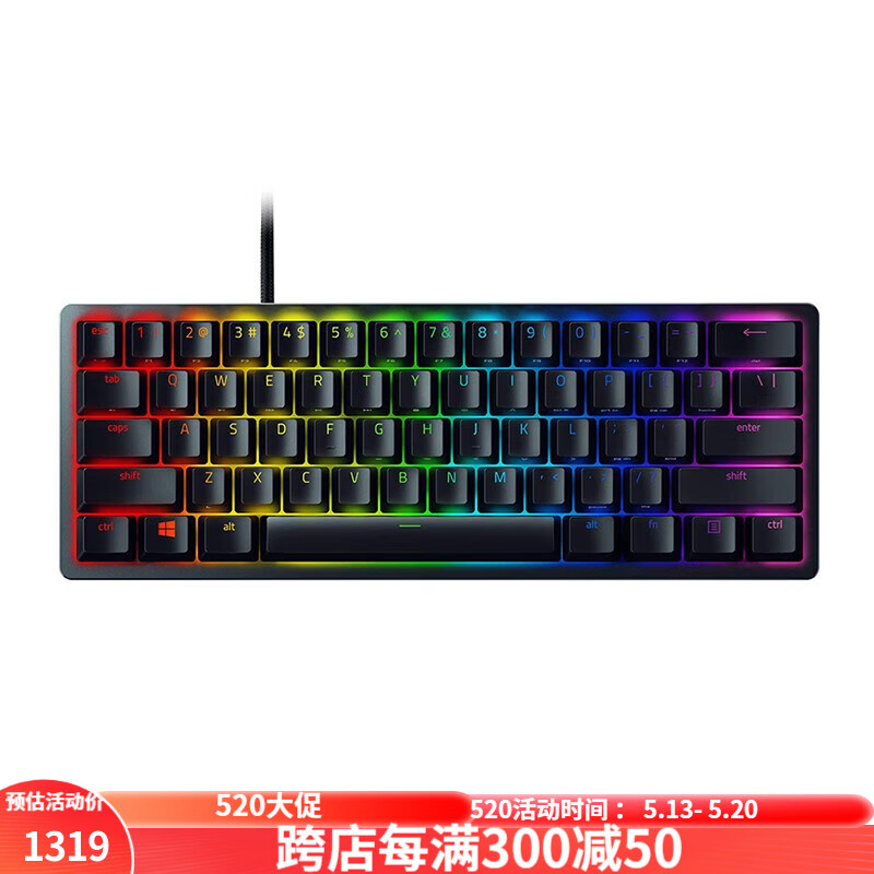雷蛇（RAZER）Huntsman Mini 60% 有线游戏键盘 迷你游戏键盘RGB照明 20年款 黑色 Clicky Optical Switch