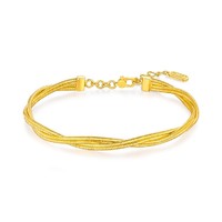 六福珠寶 黃金手鐲光影金5G雙層蛇紋條足金鐲子女款實心計價