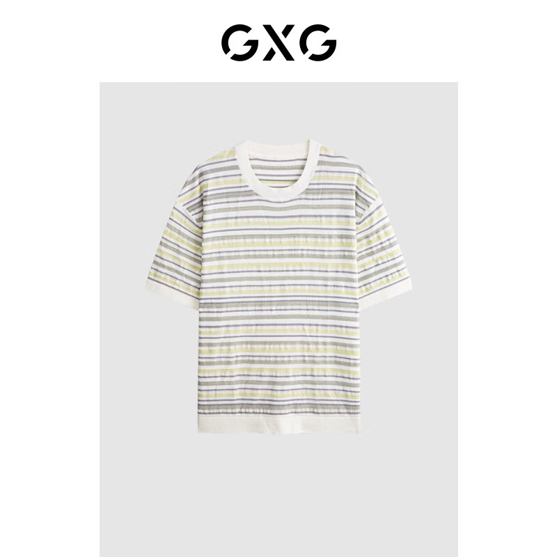 GXG男装 黄白条纹时尚短袖T恤 2024年夏季G24X442059 黄白条 175/L