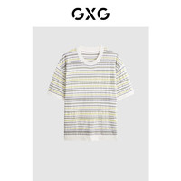 GXG男装 黄白条纹时尚短袖T恤 2024年夏季G24X442059 黄白条 175/L