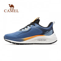 CAMEL 駱駝 男鞋 徒步緩震輕彈防滑耐磨透氣舒適運動跑步鞋 7D12235472，黑/海霧藍，男 43