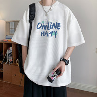 抖音超值購：NINEDAO/玖島夏季爆款華夫格短袖T恤男士青少年潮流寬松圓領半袖