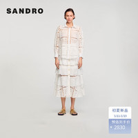 SANDRO2024春夏女装宽松设计感镂空长袖白色衬衫SFPCM01072 10/白色 0