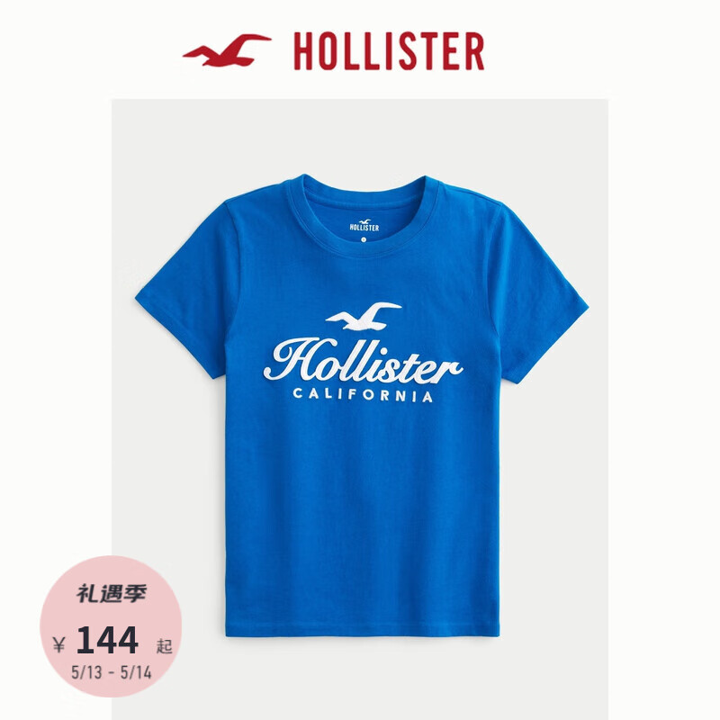 HOLLISTER24春夏新款美式风棉质宽松图案短袖T恤 女 KI357-3244 蓝色